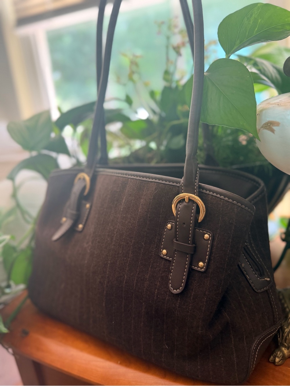 croft & barrow Brown Pinstripe Purse with Gold-Tone Accents